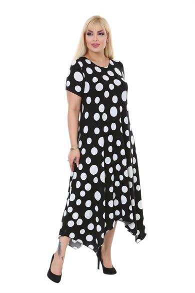 Melsay Butik Büyük Puanlı Asimetrik Kısa Kollu Uzun Elbise