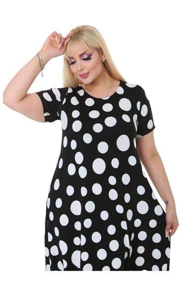 Melsay Butik Büyük Puanlı Asimetrik Kısa Kollu Uzun Elbise