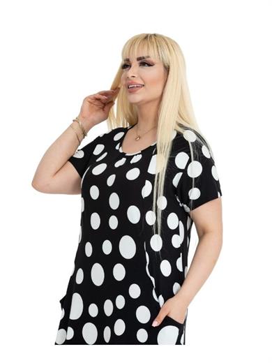 Melsay Butik Büyük Puanlı Kuplu Cepli Kısa Kollu Kadın Midi Elbise