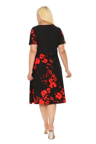 Melsay Butik Kırmızı Gelincik Kısa Kollu Büyük Beden Midi Elbise