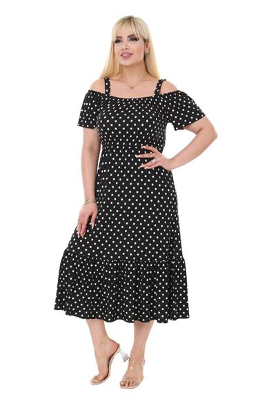 Melsay Butik Küçük Puanlı Madonna Yaka Askılı Midi Elbise