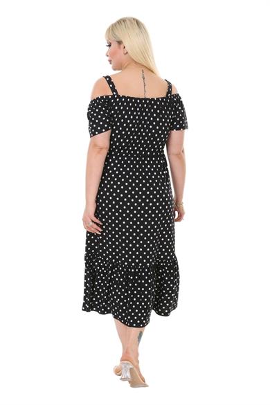 Melsay Butik Küçük Puanlı Madonna Yaka Askılı Midi Elbise