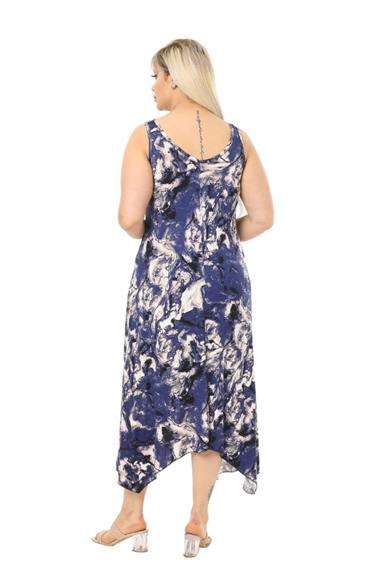 Melsay Butik Mavi Batik Desen Askılı V Yaka Uzun Elbise