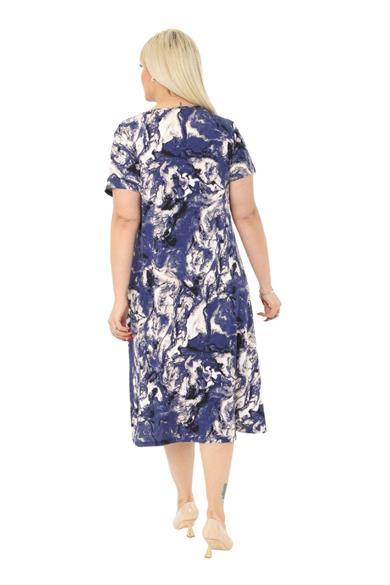 Melsay Butik Mavi Batik Kuplu Cepli Kısa Kol Kadın Midi Elbise