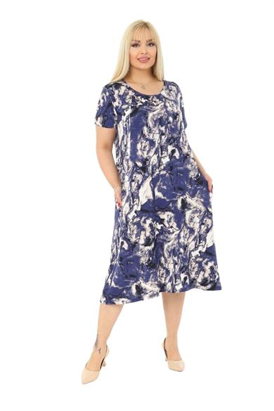 Melsay Butik Mavi Batik Kuplu Cepli Kısa Kol Kadın Midi Elbise