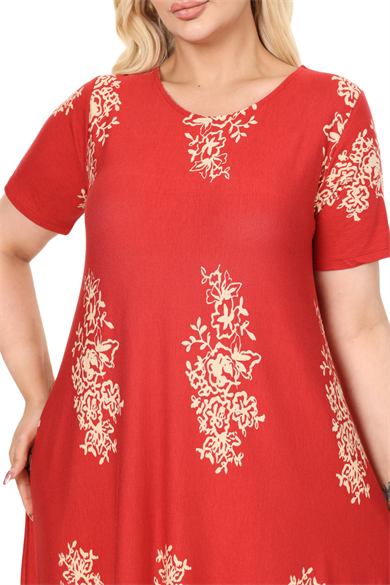 Melsay Butik Narçiçeği Pano Desen Asimetrik Kısa Kollu Elbise