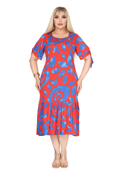 Melsay Butik Pembe Nazar Desen Kolları Bağlamalı Kısa Kollu Elbise
