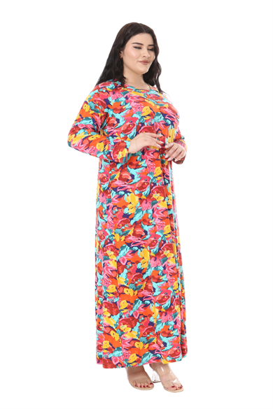 Melsay Butik Sarı Gül Desen Uzun Kollu Kadın Elbise