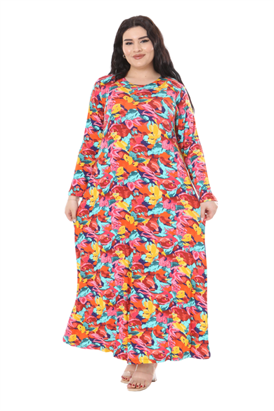 Melsay Butik Sarı Gül Desen Uzun Kollu Kadın Elbise