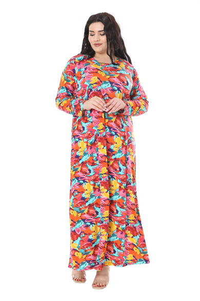 Melsay Butik Sarı Gül Desen Uzun Kollu Kadın Elbise