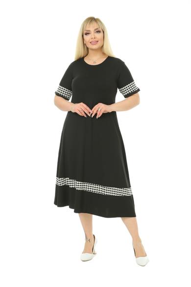 Melsay Butik Kazayağı Şerit Detaylı Kadın Büyük Beden Midi Elbise