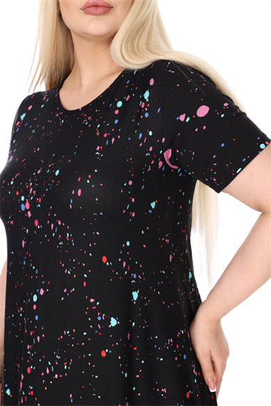 Melsay Butik Siyah Renkli Reflektör Desen Asimetrik Kısa Kollu Elbise