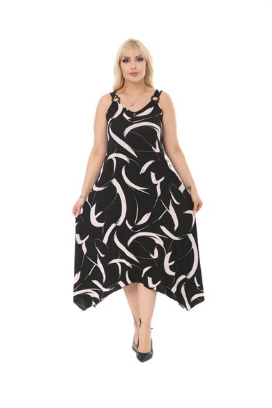 Melsay Butik Siyah Tüy Desen Askılı V Yaka Uzun Elbise