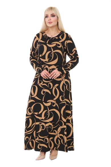 Melsay Butik Vizon Dalga Desen Uzun Kollu Uzun Elbise