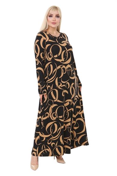 Melsay Butik Vizon Dalga Desen Uzun Kollu Uzun Elbise