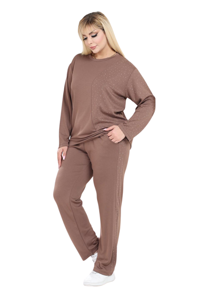 Melsay Butik Vizon Yarım Garni Taşlı Kadın Eşofman Takımı