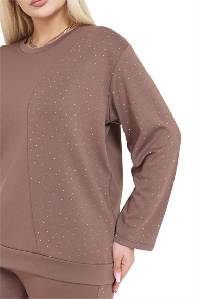 Melsay Butik Vizon Yarım Garni Taşlı Kadın Eşofman Takımı