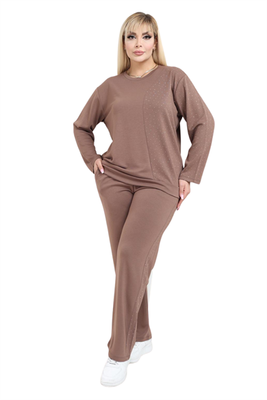 Melsay Butik Vizon Yarım Garni Taşlı Kadın Eşofman Takımı
