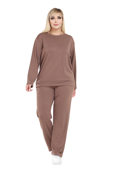Melsay Butik Vizon Yarım Garni Taşlı Kadın Eşofman Takımı