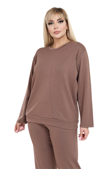 Melsay Butik Vizon Yarım Garni Taşlı Kadın Eşofman Takımı