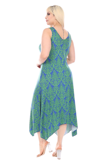 Melsay Butik Yeşil Dantel Desen Askılı V Yaka Elbise