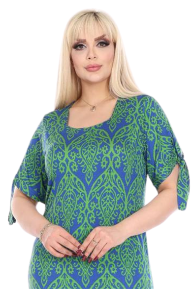 Melsay Butik Yeşil Dantel Desen Kolları Bağlamalı Kısa Kollu Kadın Midi Elbise
