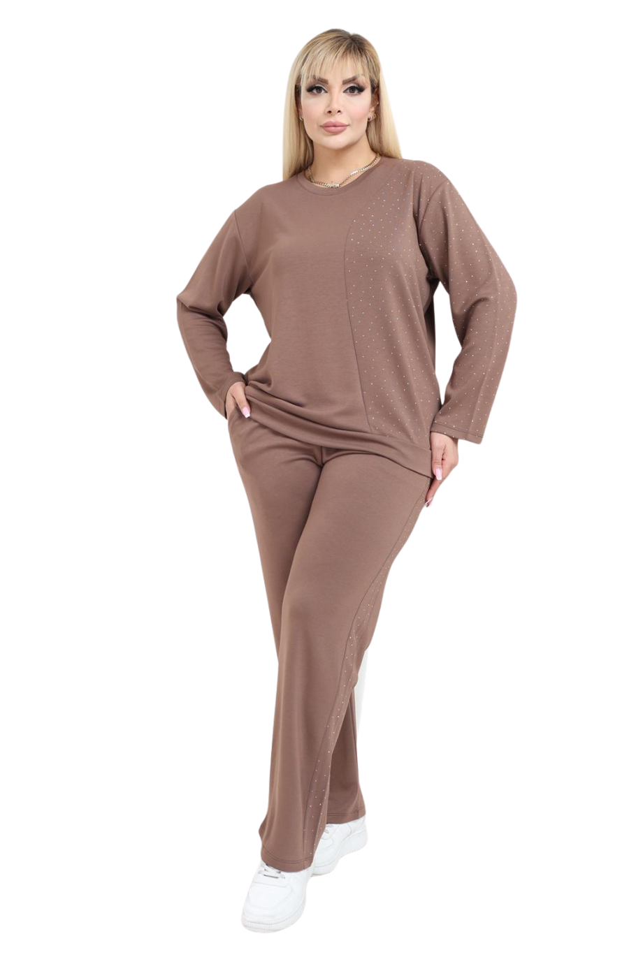 Melsay Butik Vizon Yarım Garni Taşlı Kadın Eşofman Takımı