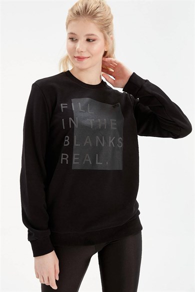 Kendinden Yazılı Siyah Oversize Sweatshirt