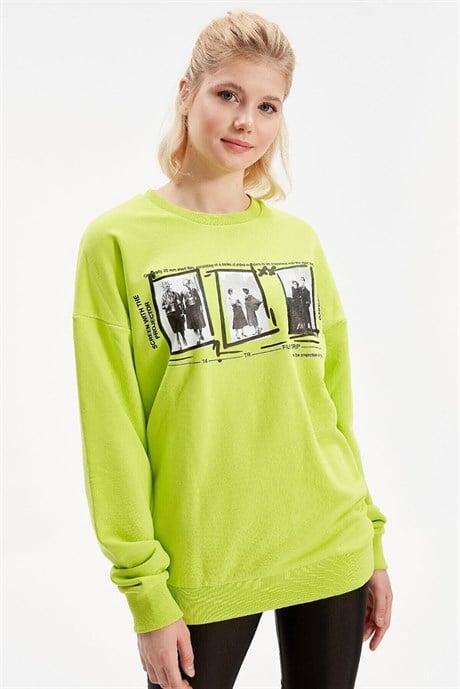 Neon Baskılı Oversize Sweatshirt