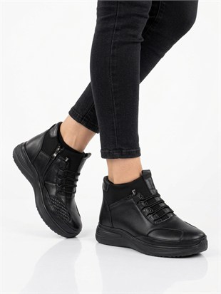 Ortobella Comfort Hakiki Deri Kadın Siyah Halluks Valgus Bot 1451