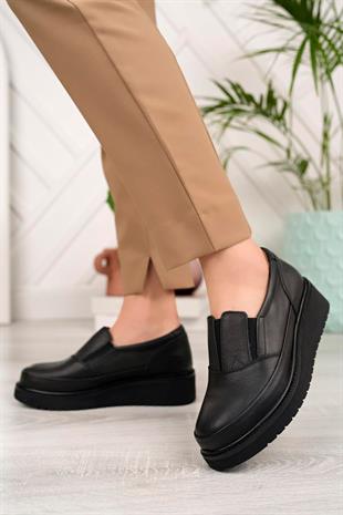 Ortobella Günlük Doğal Deri Comfort Kadın Ayakkabı Siyah OB3541