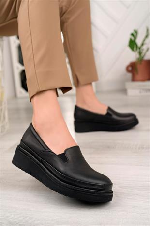 Ortobella Günlük Doğal Deri Comfort Kadın Ayakkabı Siyah OB3536-K