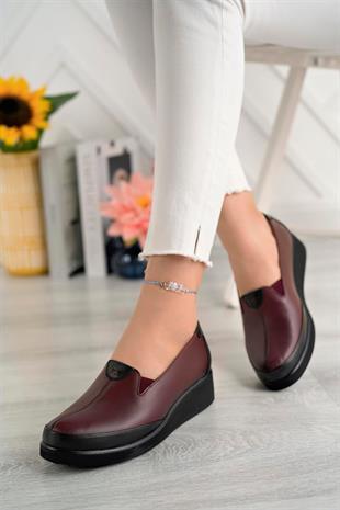 Ortobella Comfort Kadın Bordo Deri Ayakkabı 1066
