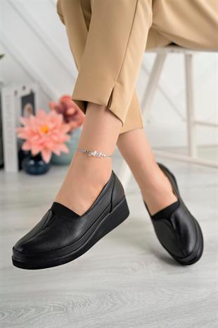Ortobella Comfort Kadın Siyah Deri Ayakkabı 012-1