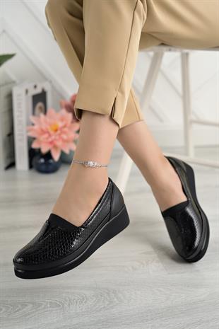 Ortobella Comfort Kadın Siyah Deri Ayakkabı 012-1