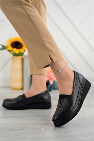 Ortobella Comfort Kadın Siyah Deri Ayakkabı 012-1