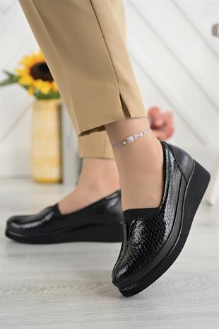 Ortobella Comfort Kadın Siyah Deri Ayakkabı 012-1