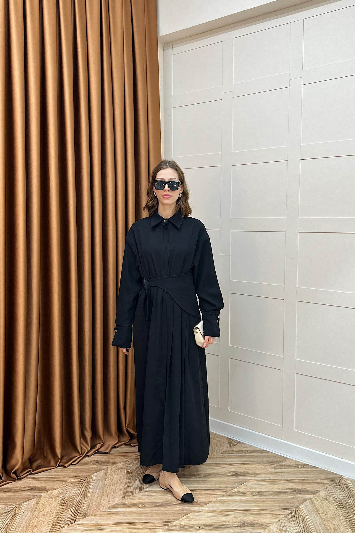 Aliza Pile Detay Elbise Siyah