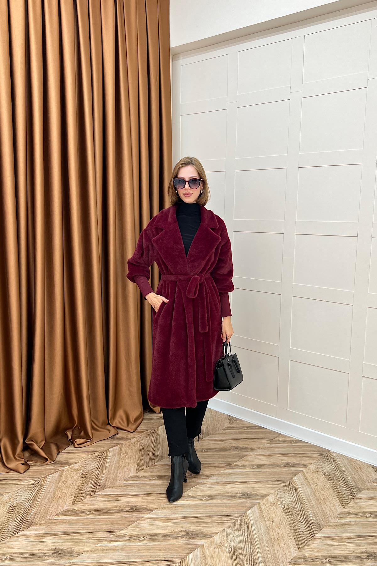 Angora Premium Kumaş Kaban Bordo