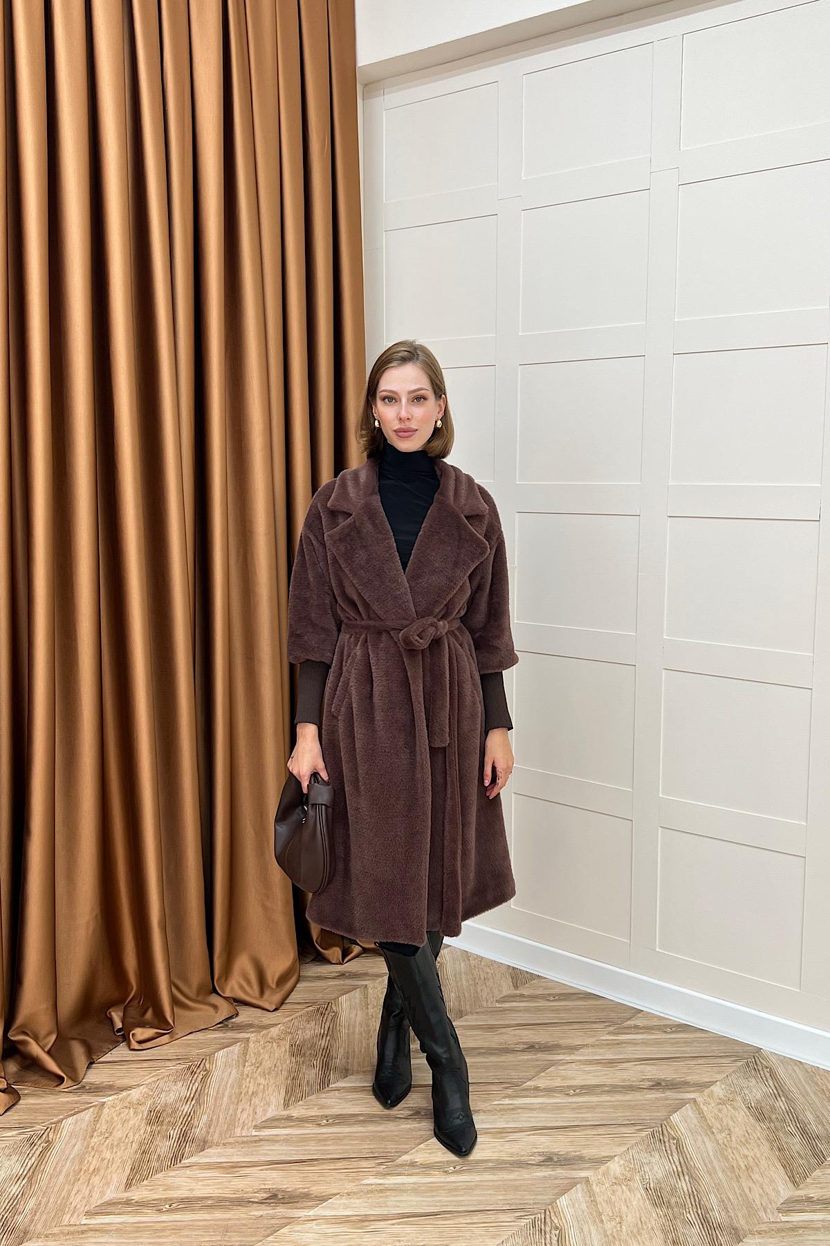 Angora Premium Kumaş Kaban Kahverengi