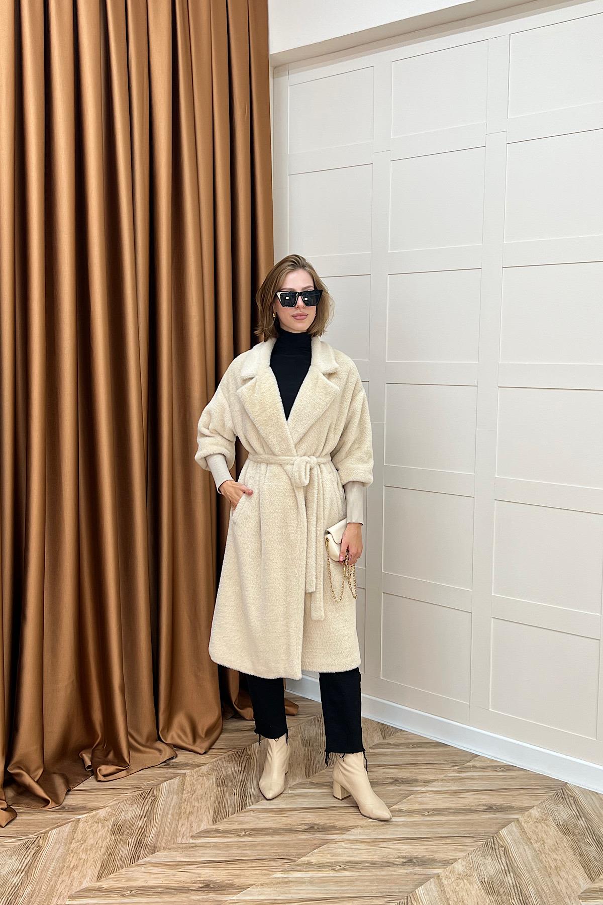 Angora Premium Kumaş Kaban Krem
