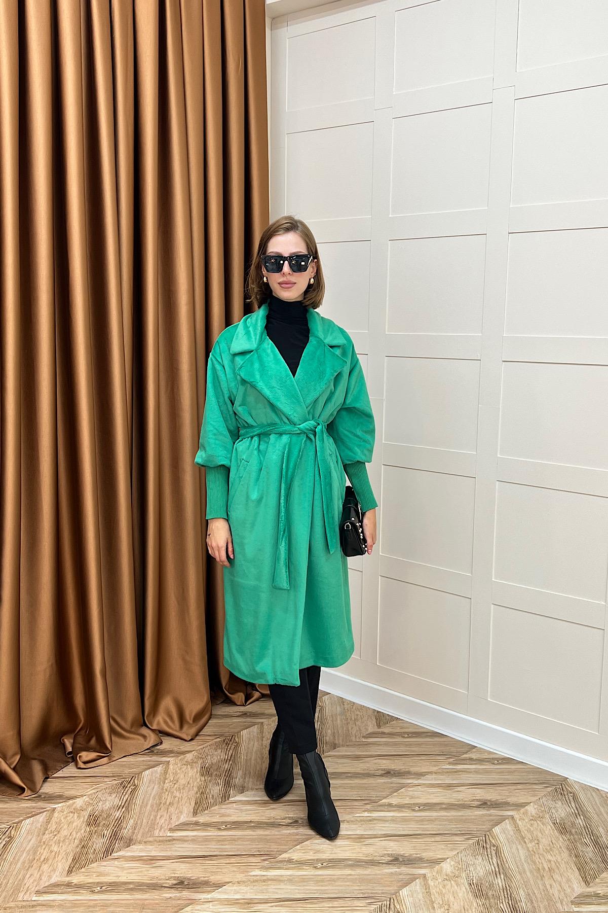 Angora Premium Kumaş Kaban Yeşil