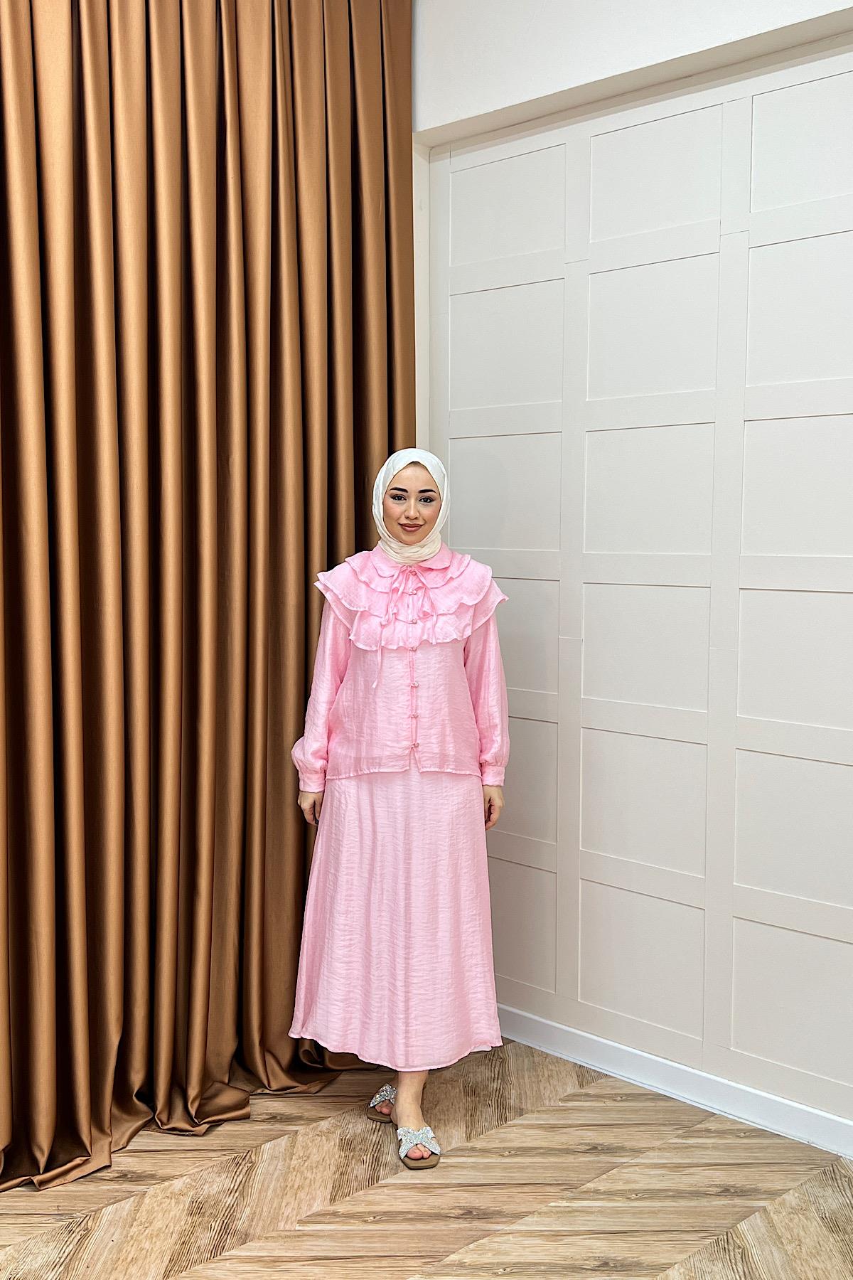 Asel İkili Etek Takım Pembe