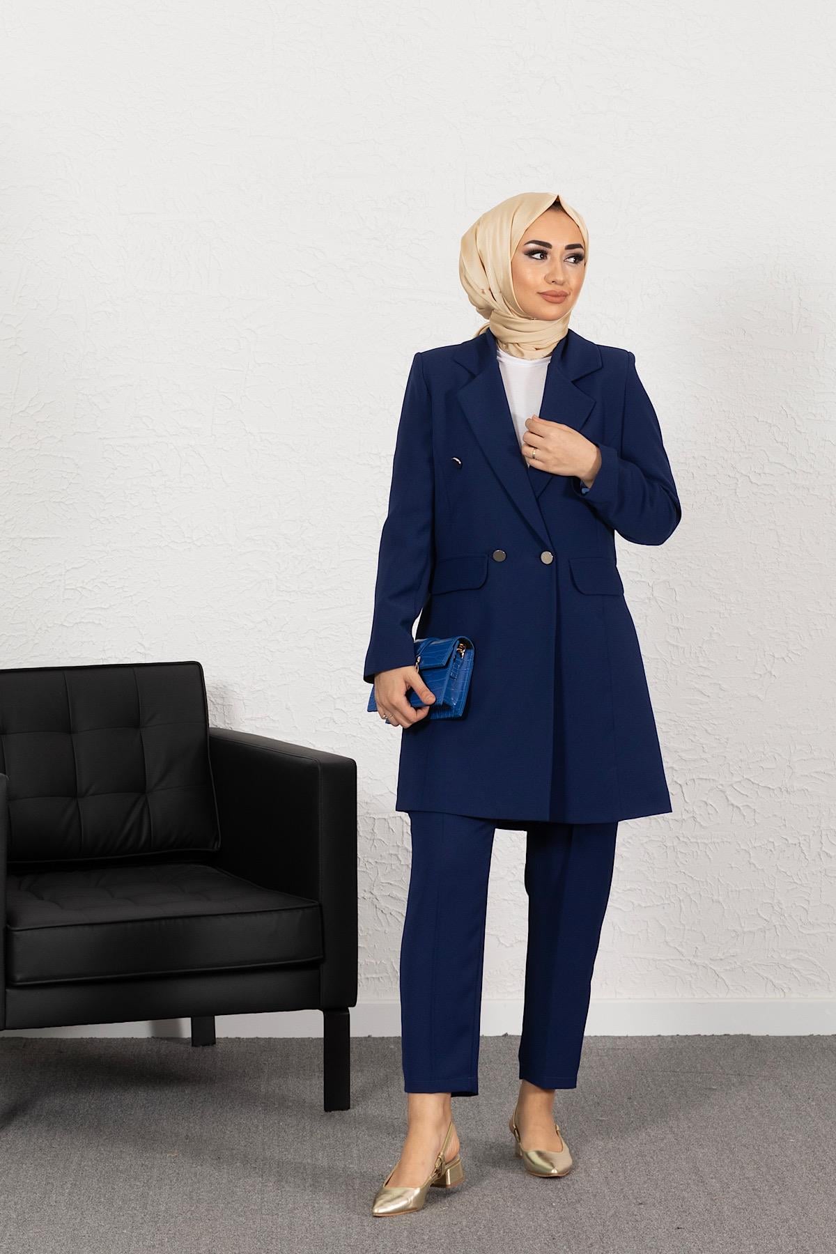 Blazer Ceketli İkili İndigo Takım
