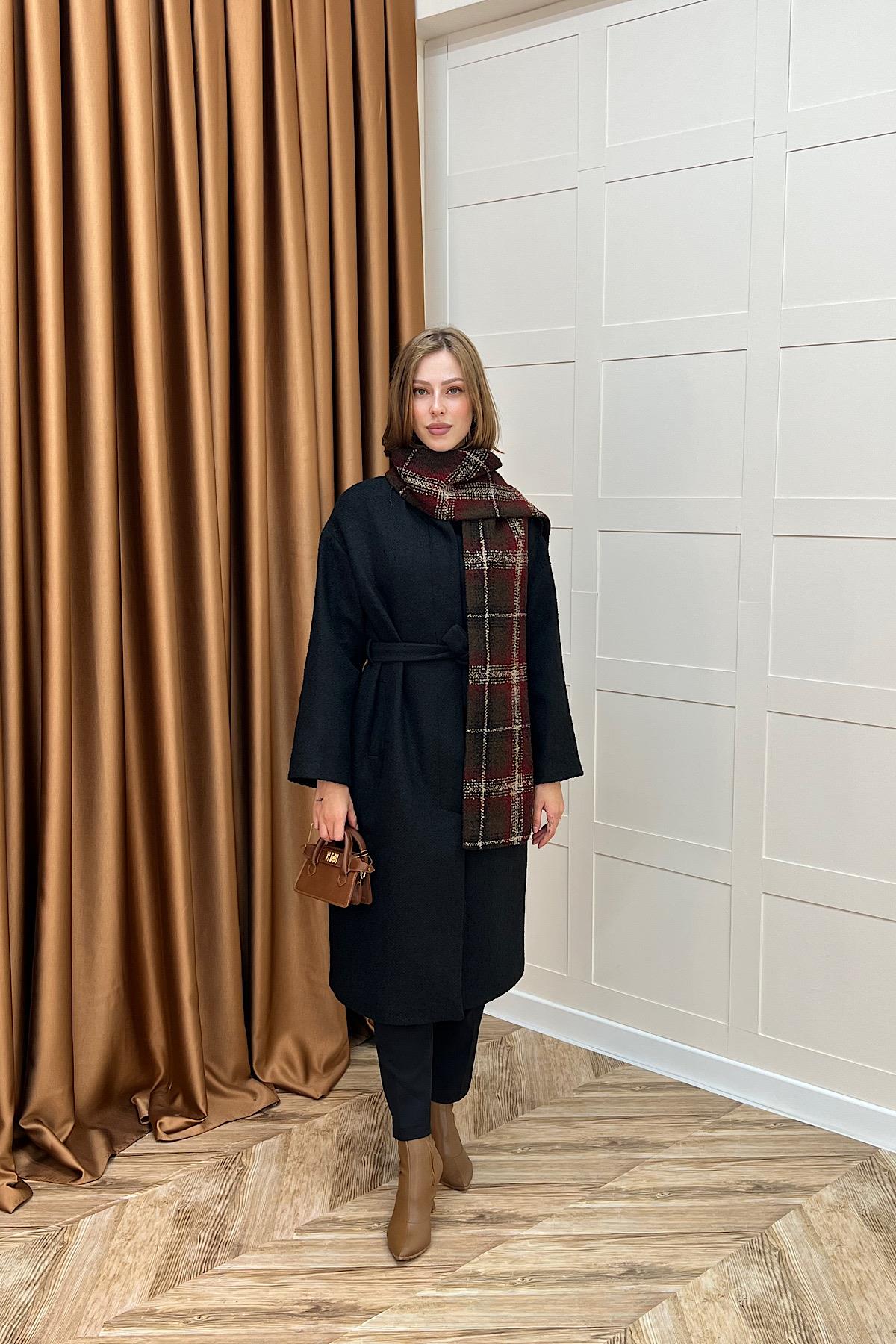 Duru Premium Kumaş Atkı Detay Kaban Siyah