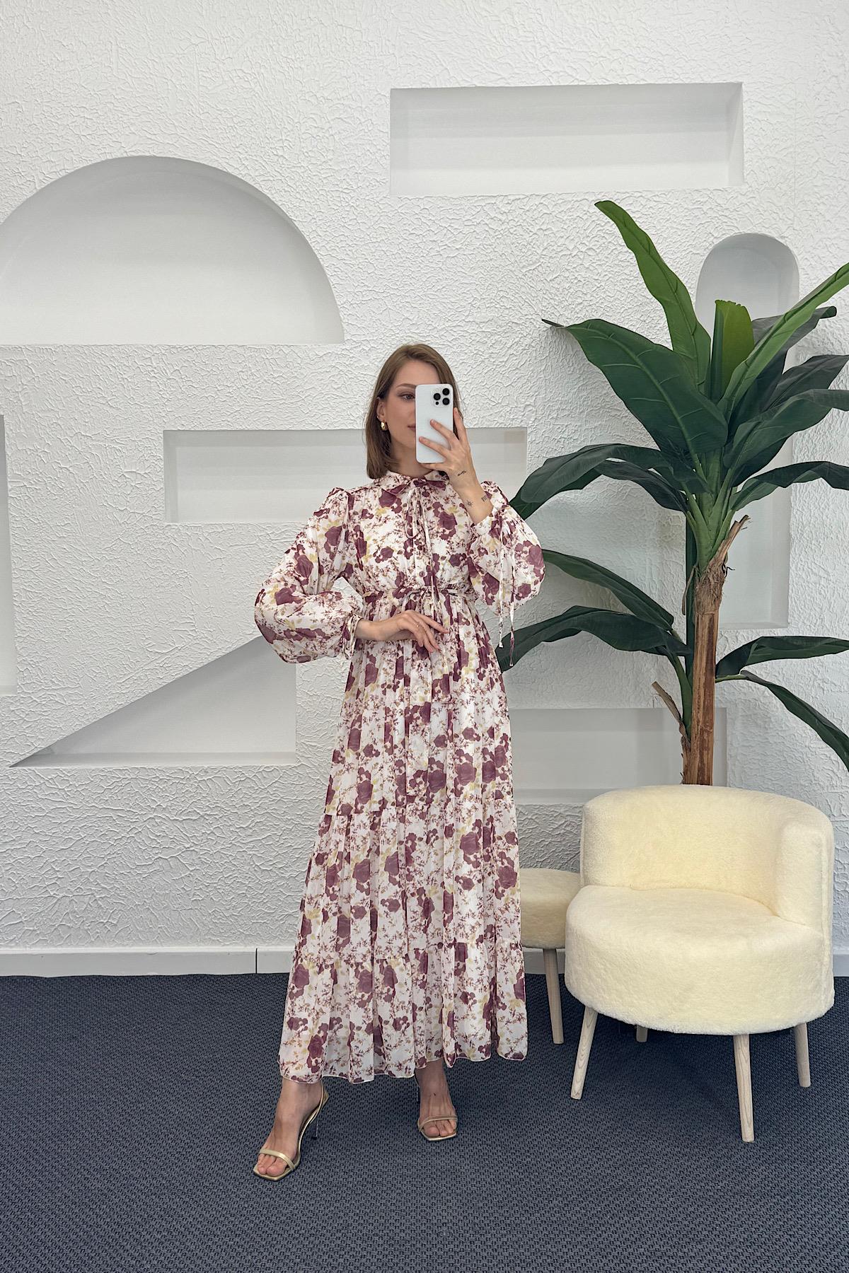 Liva Şifon Elbise Bordo