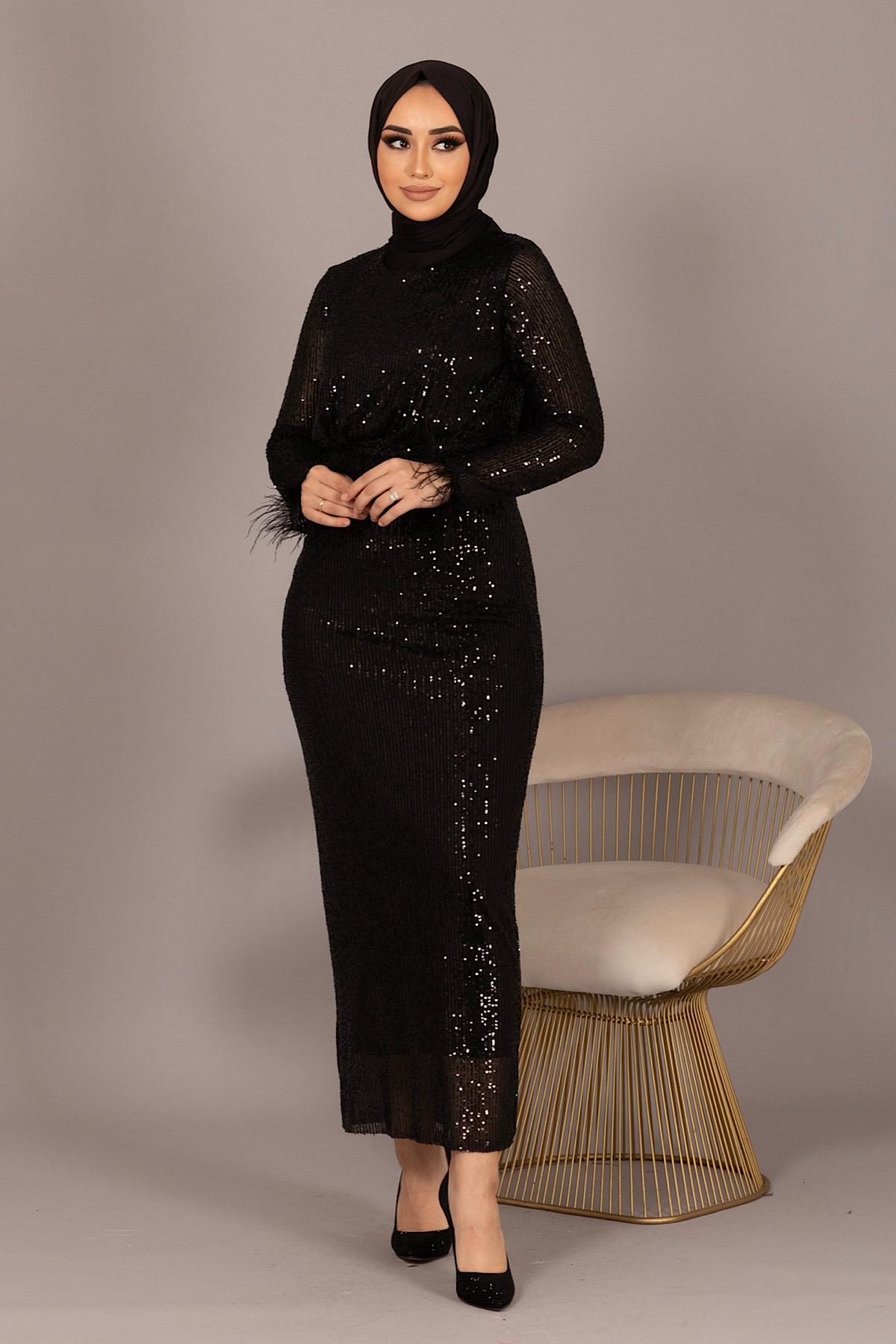 Pul Payet Balık Abiye Siyah