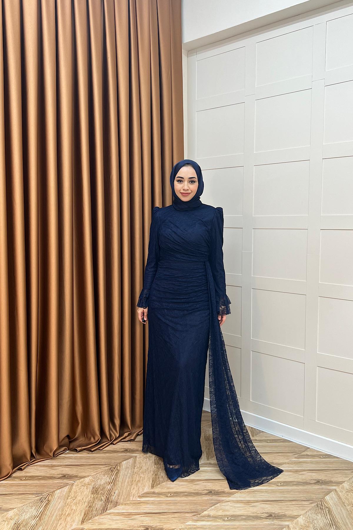 Serena Dantel Balık Abiye Lacivert