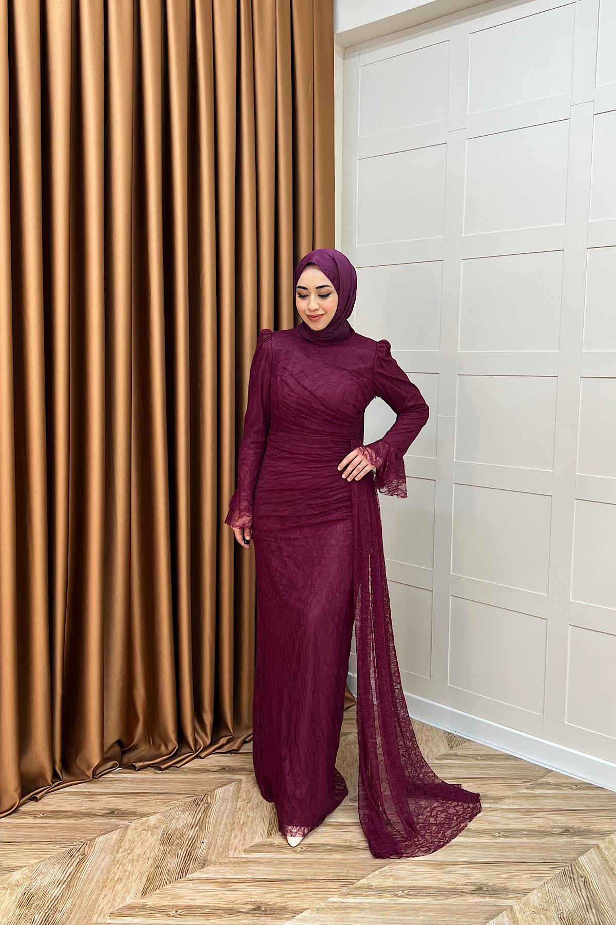 Serena Dantel Balık Abiye Mürdüm