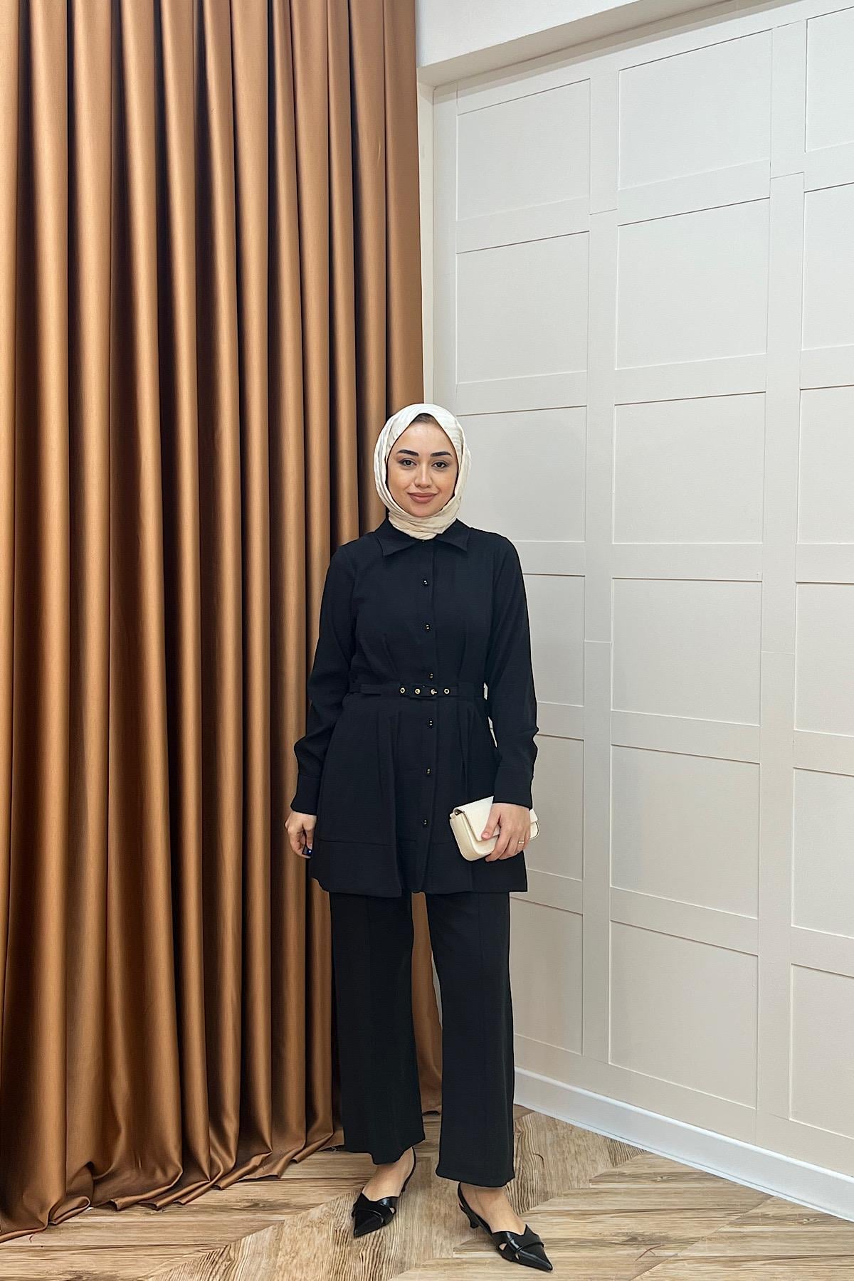 Tuana Belden Kemerli İkili Takım Siyah